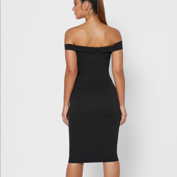 Missguided V Front Bardot Midi Dress Black - Picture 2 of 12